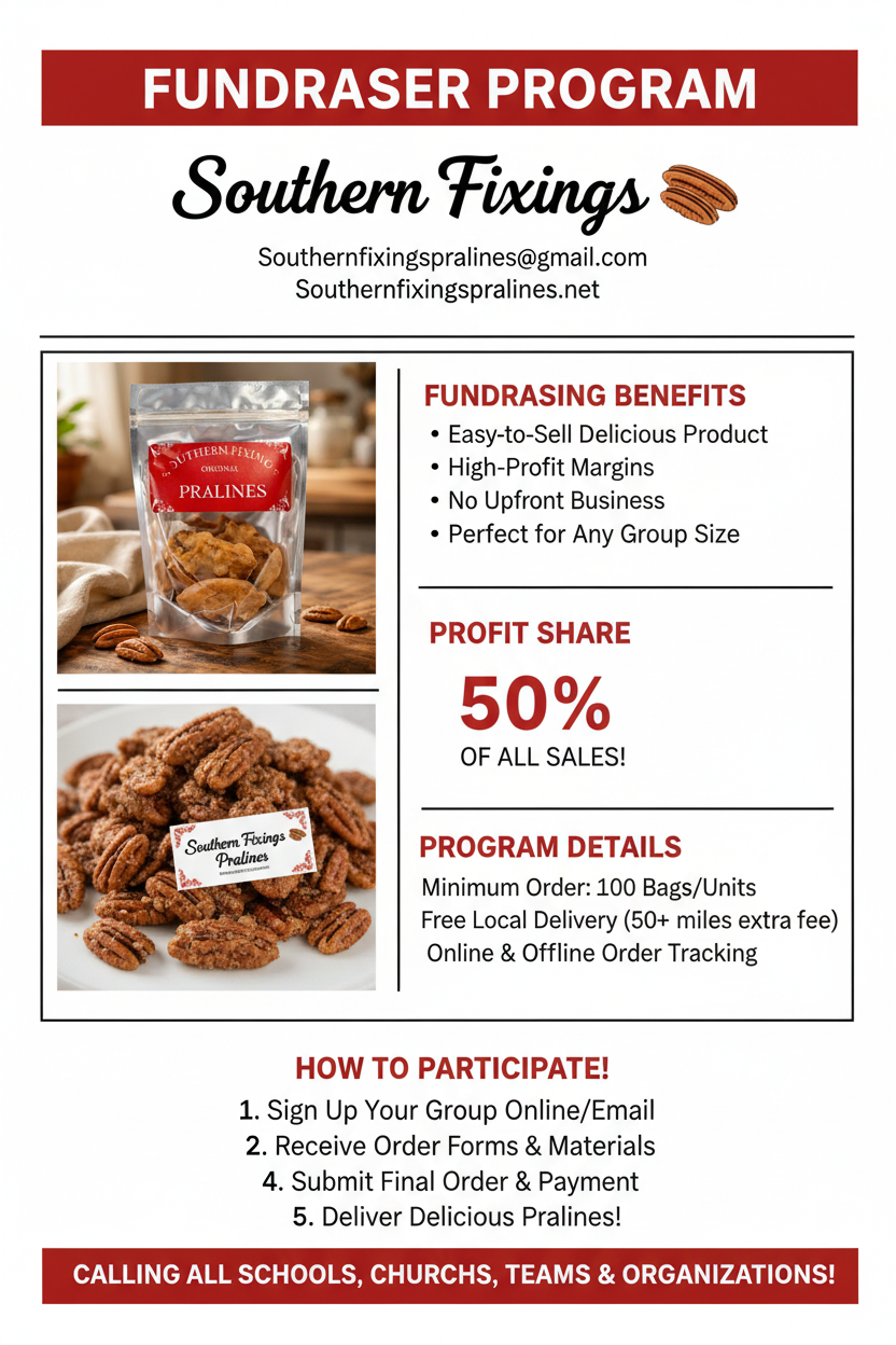 Southern Fixings Pralines Fundraiser Flyer - Fresh Start